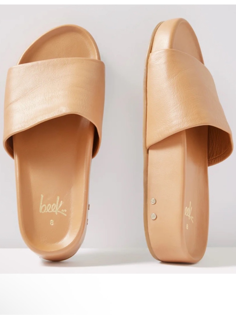 Beek Pelican Slide Sandals Honey Leather Size 9 10 NEW - Picture 4 of 9